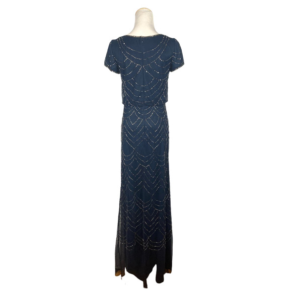 Adrianna Papell Short Sleeve Beaded Blouson Gown in Navy - Picture 6 of 16
